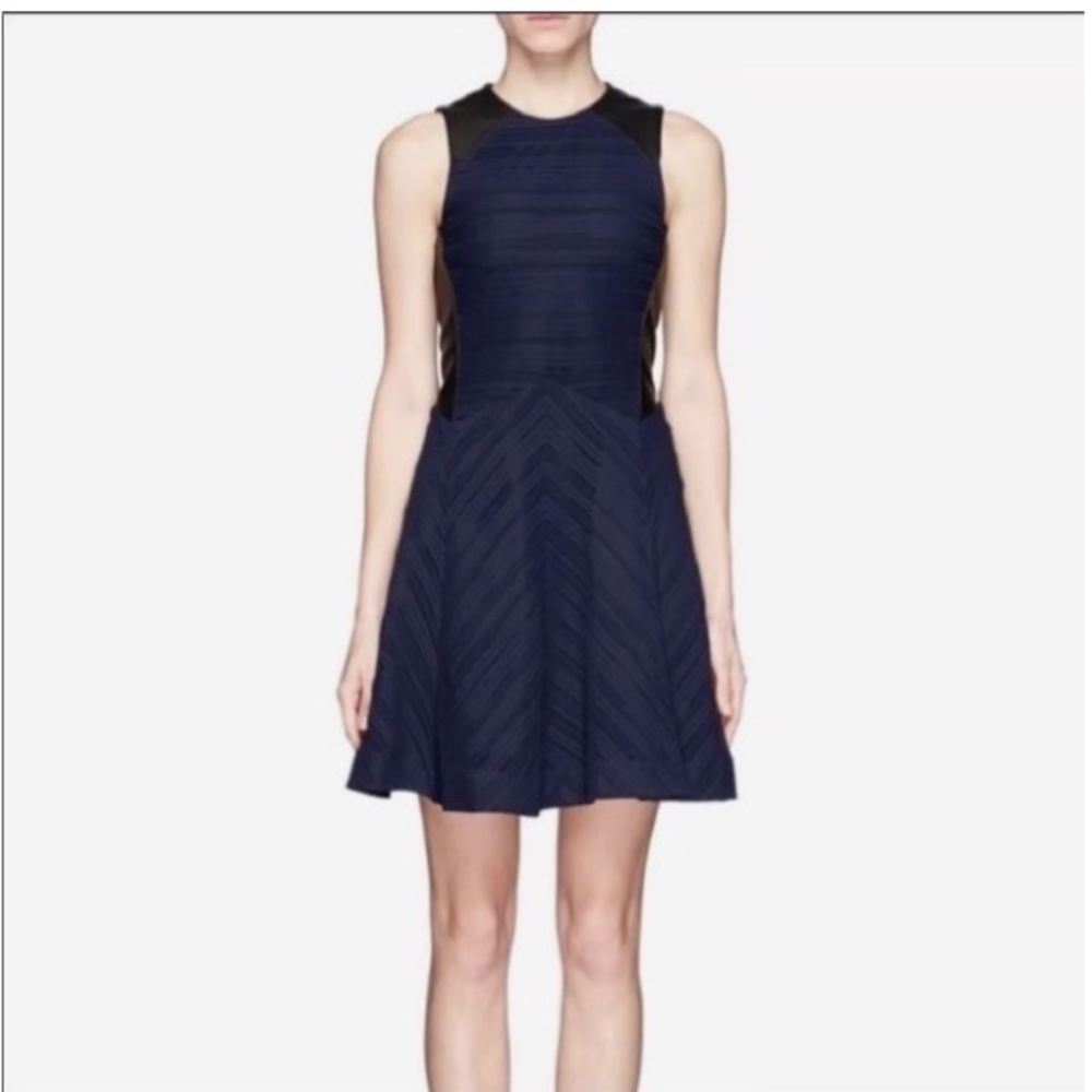RAG & BONE BASHA INDIGO LEATHER TRIM DRESS